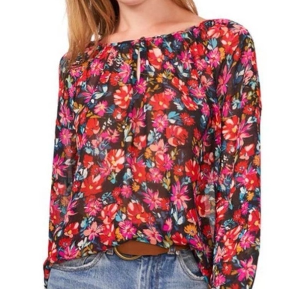 Vince Camuto Tops - VINCE CAMUTO Women's Black Curved Hem Long Sleeve Peasant Top XL